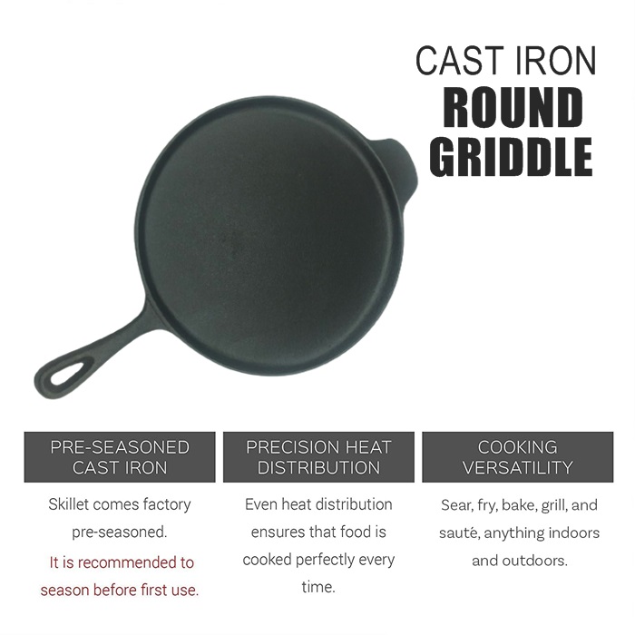 Buy PreSeasoned Cast Iron Crepe pan/Griddle Diameter 30 cm for Healthy